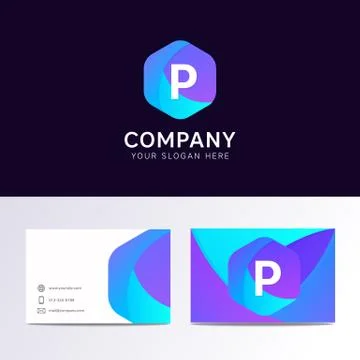 Abstract flat P letter logo iconic sign with company business card vector d.. Stock Illustration