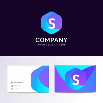 Abstract flat S letter logo iconic sign with company business card vector d.. Stock Illustration