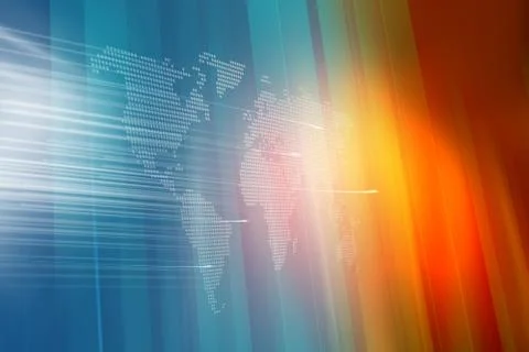 Abstract flat screen with high speed transmitting data lines and dot world Иллюстрация