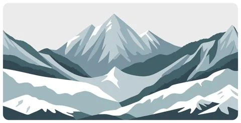 Abstract flat vector graphic of snowy mountain range Stock Illustration
