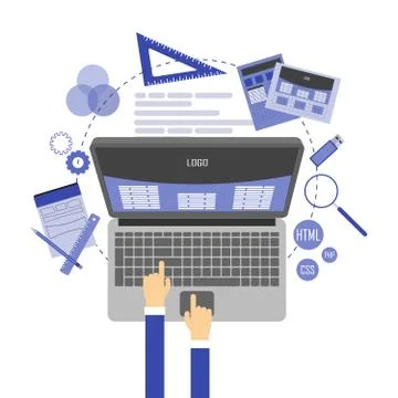 Abstract flat vector illustration of web design and development concepts. E.. Stock Illustration