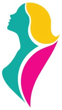 Abstract flat vector logo featuring a stylized female silhouette profile in t Stock-Illustration
