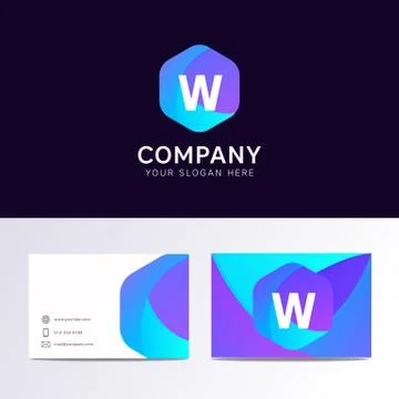 Abstract flat W letter logo iconic sign with company business card vector d.. Stock Illustration