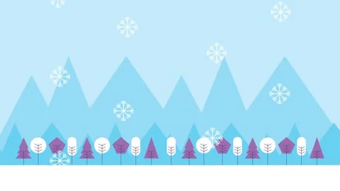 Abstract flat winter landscape animation with falling snowflakes and styliz.. Stock Footage 339057112