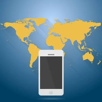 Abstract flat world map with mobile phone Abstract flat world map with mob... Stock Photos
