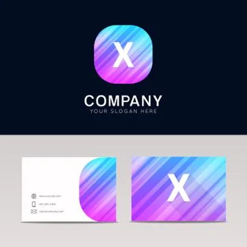 Abstract flat X icon sign symbol company logo with business card vector desig Stock Illustration