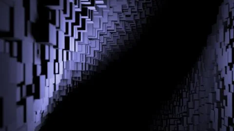 Abstract flight inside dark purple tunnel of many cubes and rectangles. Design Stock Illustration