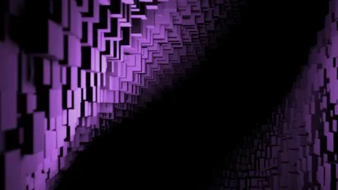 Abstract flight inside dark purple tunnel of many cubes and rectangles. Design 库存插图