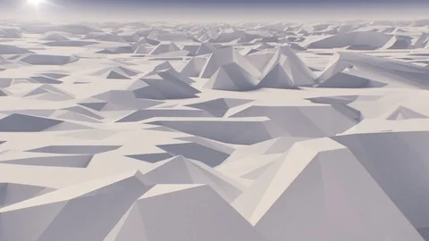 Abstract Flight over Low-Polygonal Relief with the Sun. Stock Footage 72374613