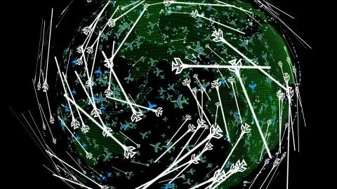 The abstract flight path in all direction around the globe earth 3D rendering Stock Illustration