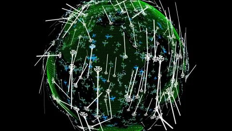 The abstract flight path in all direction around the globe earth 3D rendering Stock Illustration
