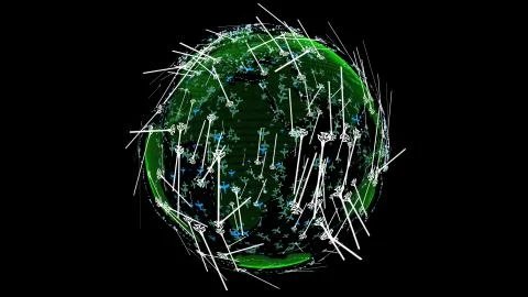 The abstract flight path in all direction around the globe earth 3D rendering Stock Illustration