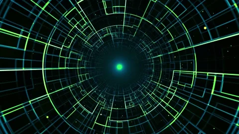 Abstract Flight Through Green Blue Digital Information Tunnel Animation Stockbeeldmateriaal 202699856