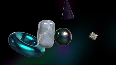 Abstract Floating 3D Geometric Shapes - Iridescent Motion Graphics 動画素材 328379492