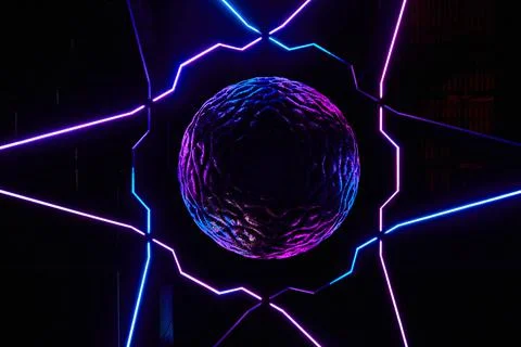 Abstract floating brain with neon lights and star pattern Stock Photos
