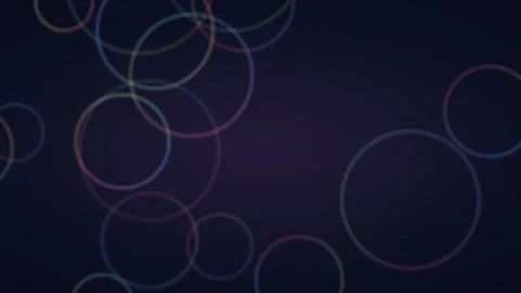 Abstract floating colorful light rings on dark purple background Stock Footage 335938915