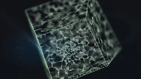 Abstract floating cube consisting datacenter network. Illustrazione stock