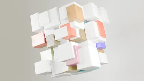 Abstract Floating Cubes in a Minimalist 3D Design with Pastel Accents. Stock Illustration