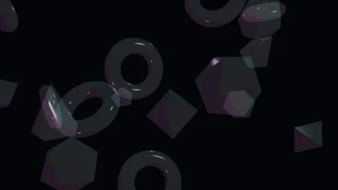 Abstract floating glass and crystal refraction 3D geometric shapes on black Stock Footage 342338006