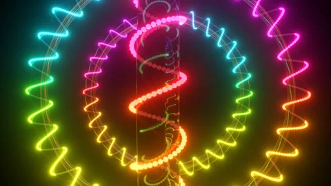 Abstract Floating Glowing 3D Neon Cybernetic Rings Rotating Spinning Видео 331324765