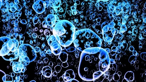 Abstract Floating Glowing Blue Bubbles In Dark Liquid Environment Digital M.. Stock Footage 347149494