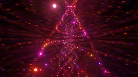 Abstract Floating Glowing Neon Lights Inside 3D Reflection Tunnel Stock Footage 261312897