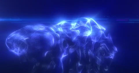 Abstract floating liquid from energetic blue particles glowing magical backgr Stock Illustration