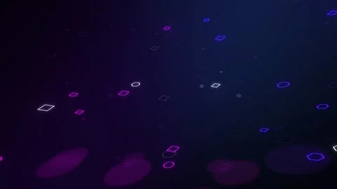 Abstract Floating Neon Hexagons and Diamonds with Purple Bokeh Stockbeeldmateriaal 347777336