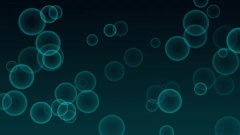 Abstract floating teal circular bubbles against a deep gradient background .. Видео 343611843