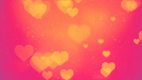 Abstract floating yellow hearts with particles orange pink background Stock Footage 260177826