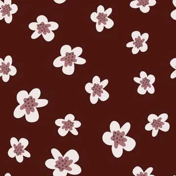 Abstract flora seamless pattern with hand drawn flowers silhouettes. Maroon b Stock Illustration
