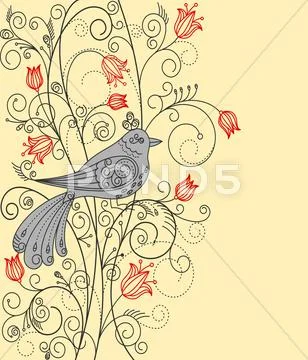 Abstract floral background with beautiful bird Stock Illustration