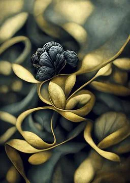 Abstract Floral Background. Blue and Gold Flourishes Stock Illustration