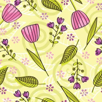 Abstract floral background. Seamless pattern with hand drawn bright flowers Stock Illustration