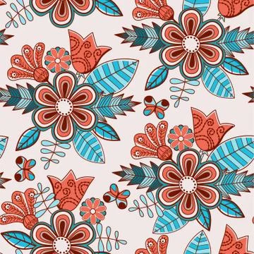 Abstract floral background, summer theme seamless pattern, vector wallpaper,  Stock Illustration