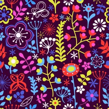 Abstract floral background, summer theme seamless pattern, vector wallpaper,  Stock Illustration