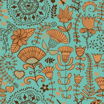 Abstract floral background, summer theme seamless pattern, vector wallpaper,  Stock Illustration