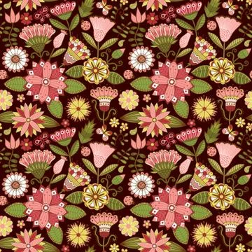 Abstract floral background, summer theme seamless pattern, vector wallpaper,  Stock Illustration