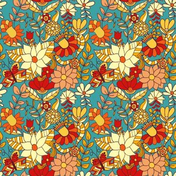Abstract floral background, summer theme seamless pattern, vector wallpaper,  Stock Illustration