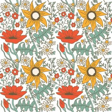 Abstract floral background, summer theme seamless pattern, vector wallpaper,  Stock Illustration