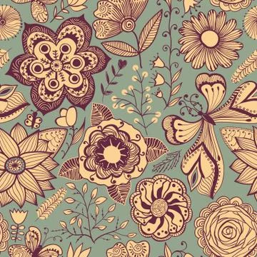 Abstract floral background, summer theme seamless pattern, vector wallpaper,  Illustrazione stock