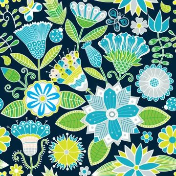 Abstract floral background, summer theme seamless pattern, vector wallpaper,  Stock Illustration