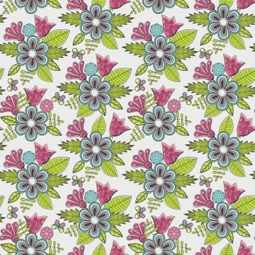 Abstract floral background, summer theme seamless pattern, vector wallpaper,  Stock Illustration