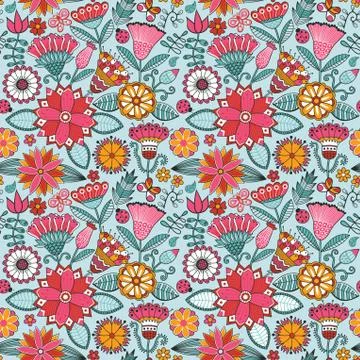 Abstract floral background, summer theme seamless pattern, vector wallpaper,  Stock Illustration