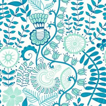 Abstract floral background, summer theme seamless pattern, vector wallpaper,  Stock Illustration