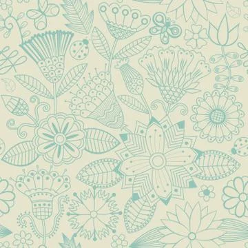 Abstract floral background, summer theme seamless pattern, vector wallpaper,  Stock Illustration