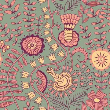 Abstract floral background, summer theme seamless pattern, vector wallpaper,  Stock Illustration