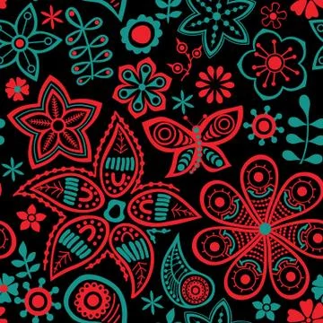 Abstract floral background, summer theme seamless pattern, vector wallpaper,  Stock Illustration
