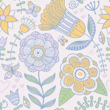 Abstract floral background, summer theme seamless pattern, vector wallpaper,  Stock Illustration