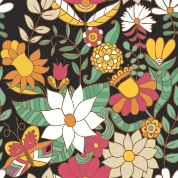 Abstract floral background, summer theme seamless pattern, vector wallpaper,  Stockillustratie